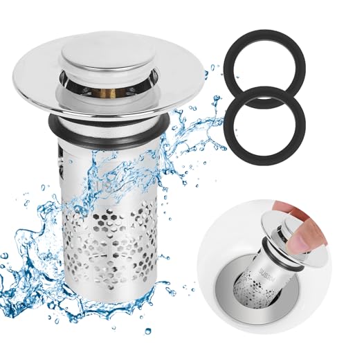Waschbeckenstöpsel Ersatz, Waschbeckenstöpsel mit Bounce Kern, Universal Pop Up Abflusssieb, Waschbecken Bounce Ablaufstopfen, Siebstopfen mit Haarsieb, Push-Typ-Waschbeckensieb für Badezimmer von Morocket