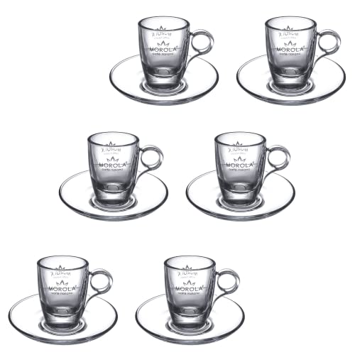Transparentes Glas Tassen und Untertasse Set - 6 Morola 100ml Tassen Made in Italy - Espressino Tasse - Ginseng von Morola