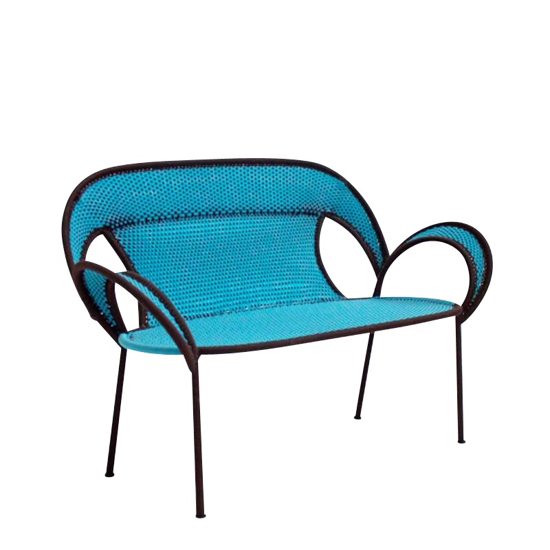 Moroso - Banjooli 2-Sitzer Sofa - oxid/wasser/handgeflochten/Gestell Stahl lackiert/BxHxT 143x88x72cm von Moroso