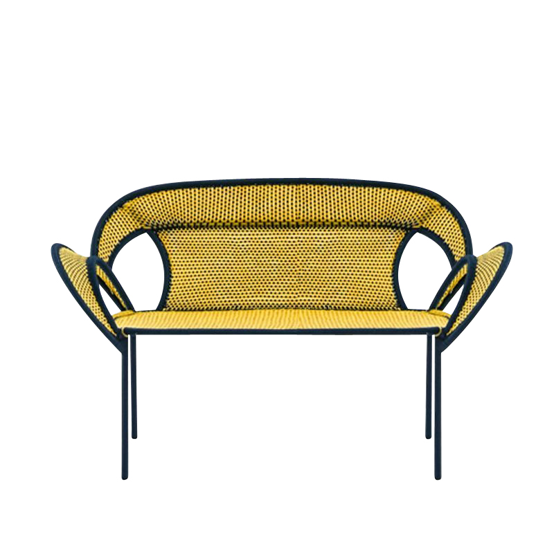 Moroso - Banjooli 2-Sitzer Sofa - schwarz/gelb/handgeflochten/Gestell Stahl lackiert/BxHxT 143x88x72cm von Moroso