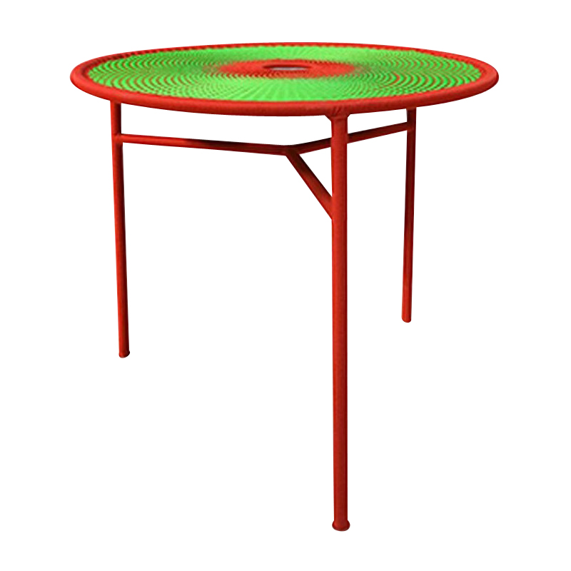 Moroso - Banjooli Bistrotisch - hellgrün/rot/handgeflochten/Gestell Stahl lackiert/H x Ø 72x75cm von Moroso