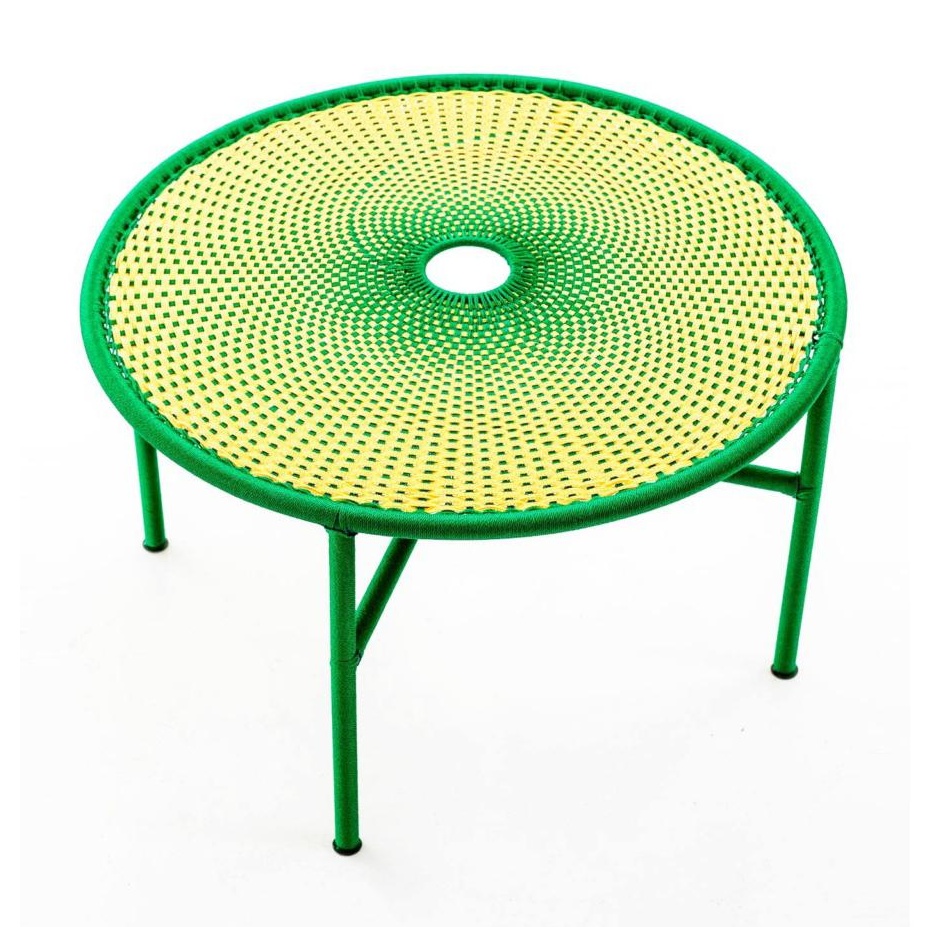 Moroso - Banjooli Tisch - grün/panama/handgeflochten/Gestell Stahl lackiert/H x Ø 72x96cm von Moroso