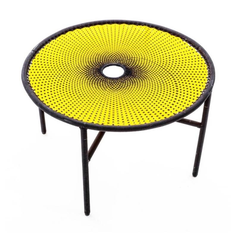 Moroso - Banjooli Tisch - schwarz/gelb/handgeflochten/Gestell Stahl lackiert/H x Ø 72x96cm von Moroso