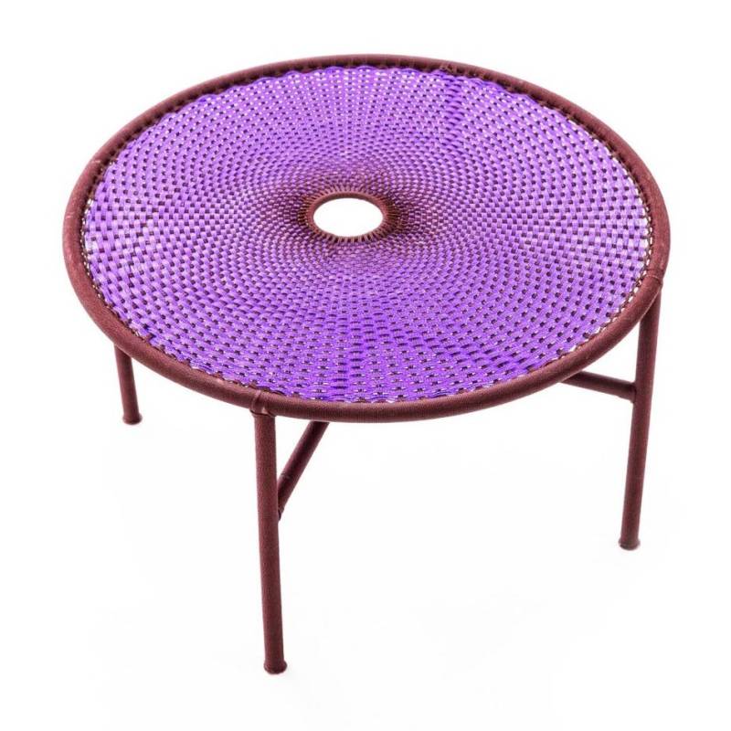 Moroso - Banjooli Tisch - violett/oxid/handgeflochten/Gestell Stahl lackiert/H x Ø 72x96cm von Moroso