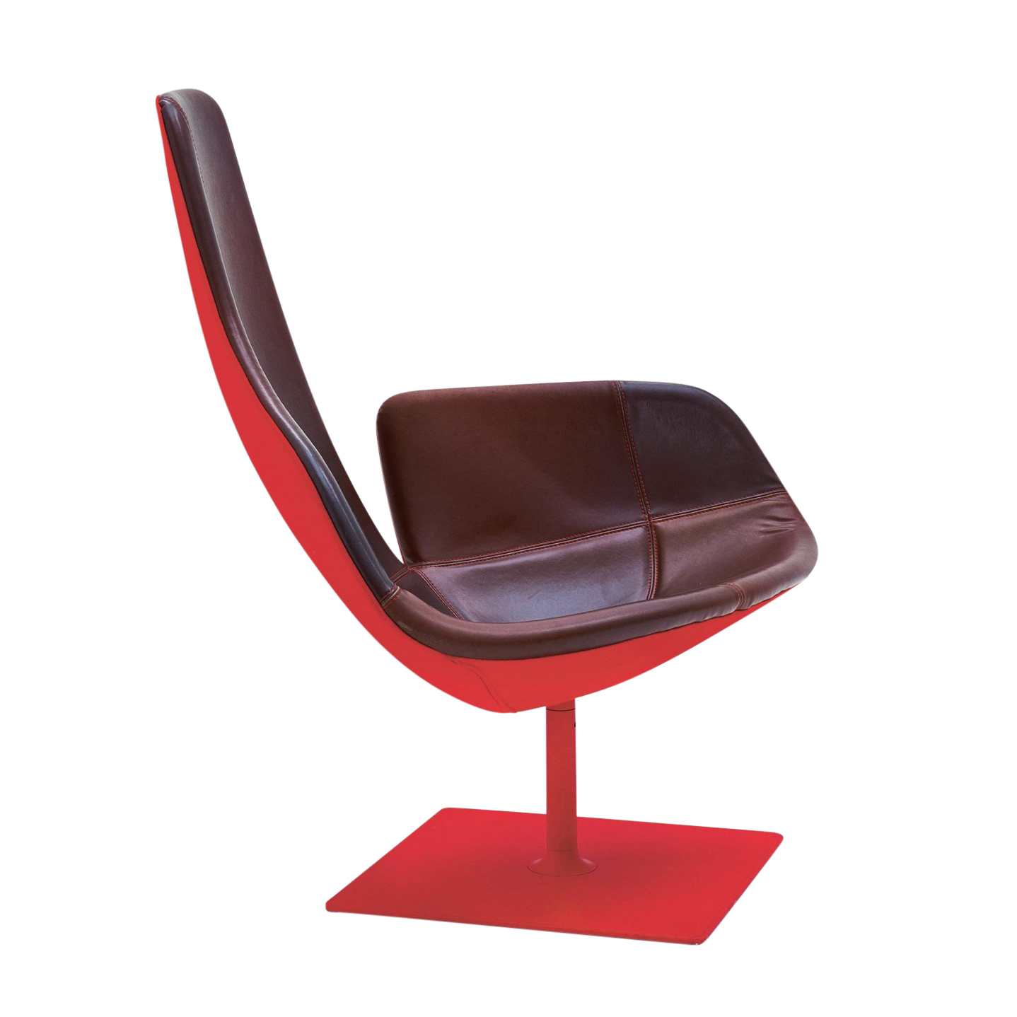 Moroso - Fjord Relax Drehsessel - dunkelbraun/Nähte und Gestell rot/BxHxT 95x102x80cm von Moroso