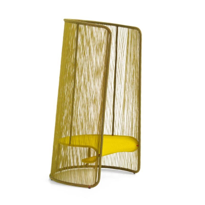Moroso - Husk L Sessel - gold/gelb/handgeflochten/Gestell Stahl lackiert/BxHxT 100x140x70cm von Moroso