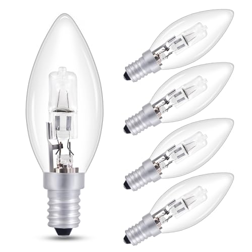 Morotty E14 42W Kerzenlampe Dimmbar, 2700K Warmweiß, C35 Edison Schraubbirne E14 Klar Glühbirne 230V 340LM, C35 E14 Kerzenbirnen, Dekorative Glühbirnen für Kronleuchter Wandlampe Tischlampe, 5 Stück von Morotty