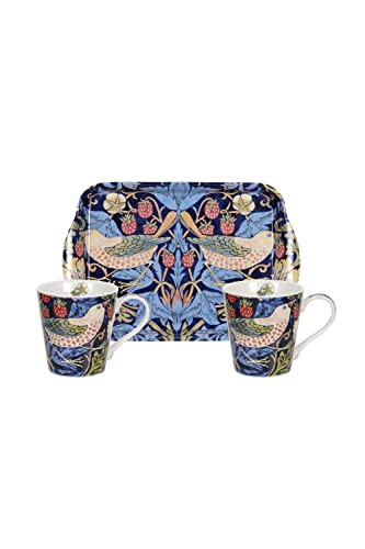 Portmeirion Home & Gifts Strawberry Thief Blue Mug & Tray Set, 3 Count (Pack of 1) von Pimpernel