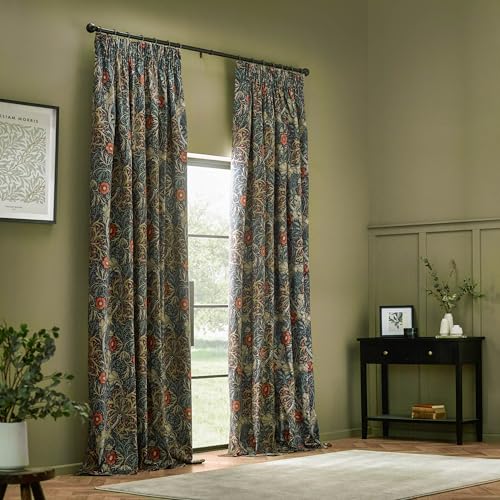 Morris&Co. Vorhänge mit Bleistiftfalten, gefüttert, Samt, Blumenmuster, Jugendstil, 229 x 229 cm, Indigo, 1 Paar Morris&Co. Vorhänge mit Bleistiftfalten, gefüttert, Samt, Blumenmuster, Jugendstil, 229 x 229 cm, Indigo, 1 Paar von Morris&Co
