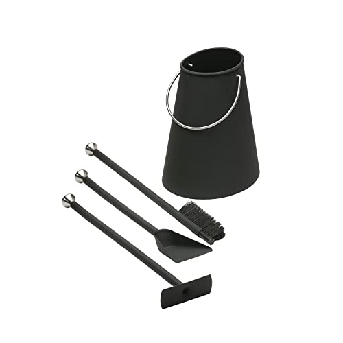 Morsø Ellipse Kaminbesteck – hochwertige Designer-Kamingarnitur, 4-teiliges Kamin Set mit Schaufel, Besen und Feuerhaken/Blasrohr & Eimer, schwarz von Morsø