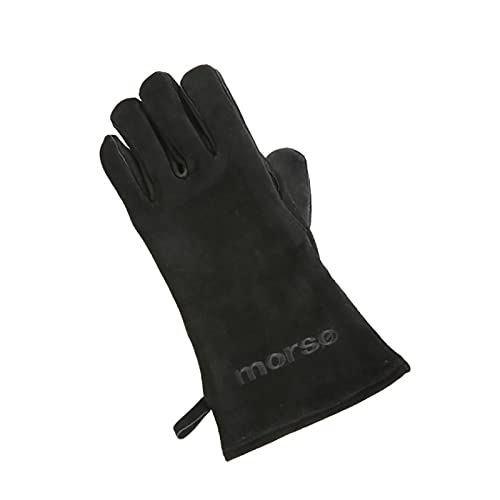 Morsø Grillhandschuh, Links – hitzebeständiger Ofenhandschuh aus dickem Leder, Kaminhandschuh für In- und Outdoor, im cleanen Design, Schwarz von Morsø