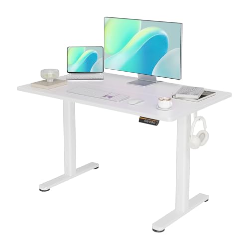 Morsut Höhenverstellbarer Schreibtisch 120x60 cm, Elektrischer Stehschreibtisch mit Kabelmanagement, Computertisch Sitz/steh mit Memory Funktion und Kollisionschutz, Weiß von Morsut