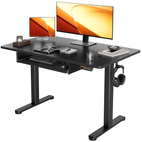 Morsut Höhenverstellbarer Schreibtisch mit Tastaturablage 120x60 cm, Elektrischer Stehschreibtisch mit Kabelmanagement, Computertisch Sitz/steh mit Memory Funktion und Kollisionschutz, Schwarz von Morsut