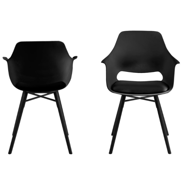 Mørteens Armlehnenstuhl Camara 2er-Set Kunstleder Gummibaum massiv Schwarz Stuhl von Mørteens