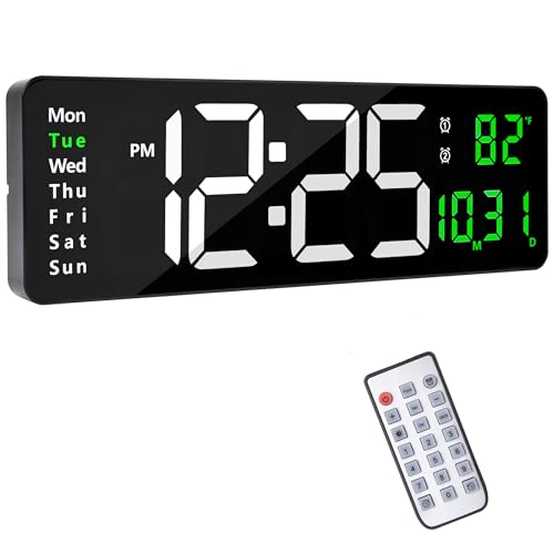 Morwealth 16'' Digitale Wanduhr,LED Wanduhr Groß Display Digital Uhr mit Fernbedienung, Groß Display,Timing und Countdown mit Datum/Woche/Temperatur für Schlafzimmer,Wohnzimmer,Büro (Weiß, 16 INCH) von Morwealth