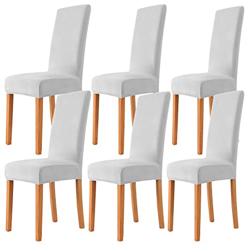 Morwealth 4er 6er Set Stuhlhussen, Stuhlbezug für Esszimmer Waschbar Samt Stretch Stuhl hussen Universal Stuhlüberzüge für Hotel, Zeremonie, Bankett Hochzeit Party Deko (Hellgrau, 6) von Morwealth