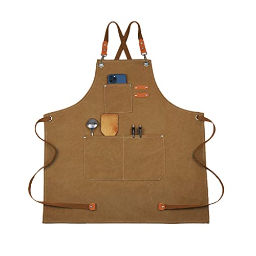 Morwealth Grillschürze Für Männer Verlängert Canvas Wasserdicht Arbeitsschürze, Kreuz-Rücken Design,Schweisserschürze,Kochschürze Schürze für Männer und Frauen von Morwealth