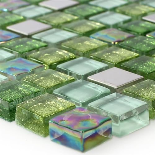 Glas Edelstahl Mosaik Fliesen Grün Mix von Mosafil
