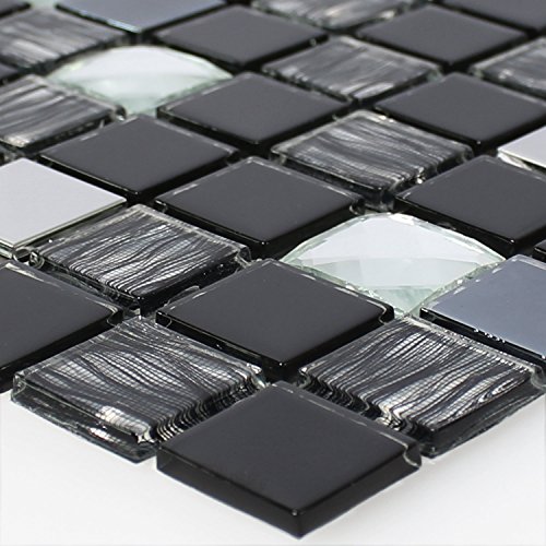 Glas Edelstahl Mosaik Fliesen Selbstklebend Schwarz Silber von Mosafil