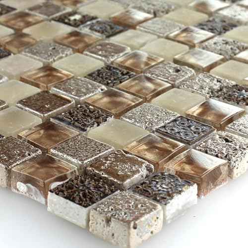 Glas Marmor Mosaik Fliesen Braun Beige Glasmosaik Marmorglas von Mosafil