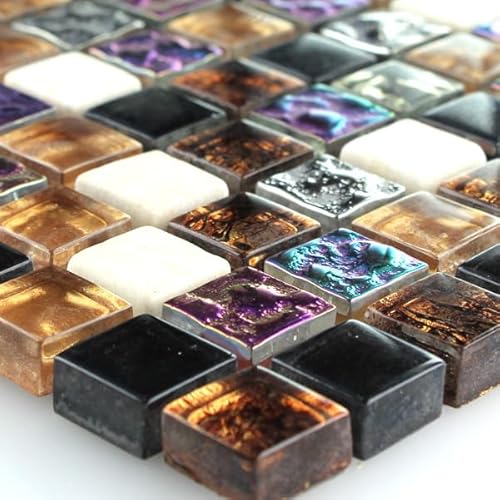 Glas Marmor Mosaik Fliesen Bunt Mix 15x15x8mm von Mosafil
