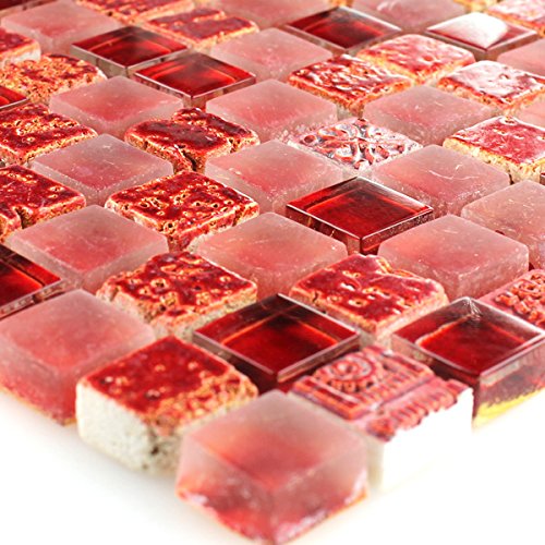 Glas Marmor Naturstein Mosaik Fliesen Lava Rot von Mosafil