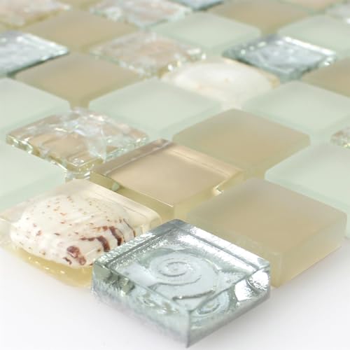 Glas Muschel Mosaik Fliesen Byron Beige Dusche Bad Wand Badezimmer Küchenspiegel von Mosafil