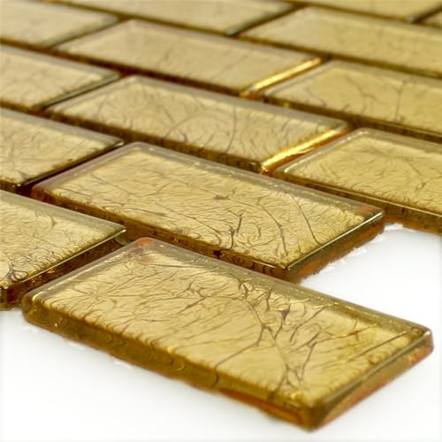 Glasmosaik Fliesen Matte Brick Gold Bad Küche Wand Dusche Fliesenspiegel WC von Mosafil