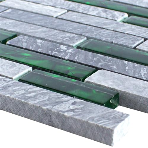 Glas Naturstein Mosaik Fliesen Sinop Grau Grün Brick von Mosafil