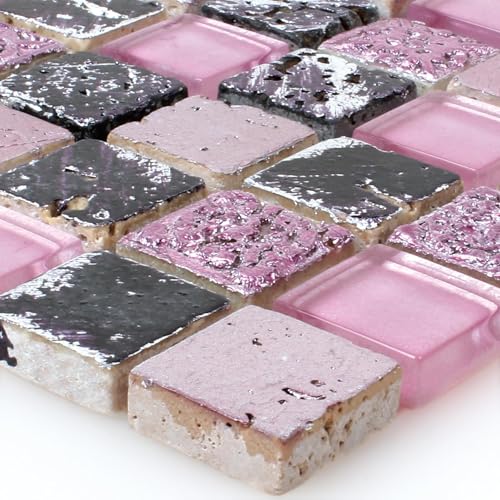 Glas Naturstein Resin Mosaik Pink Mix Glänzend Matt Duschwand Küchen Badezimmer von Mosafil