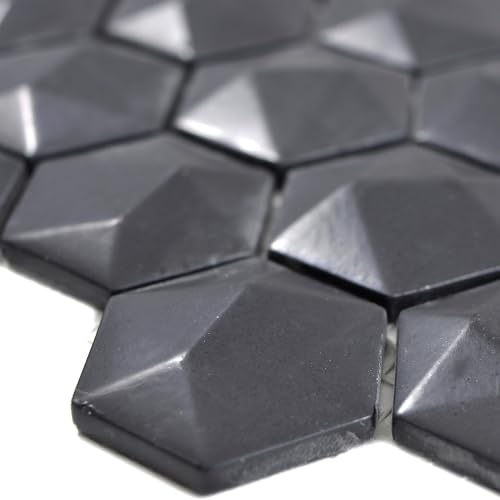 Glasmosaik Fliesen Benevento Hexagon 3D Schwarz von Mosafil