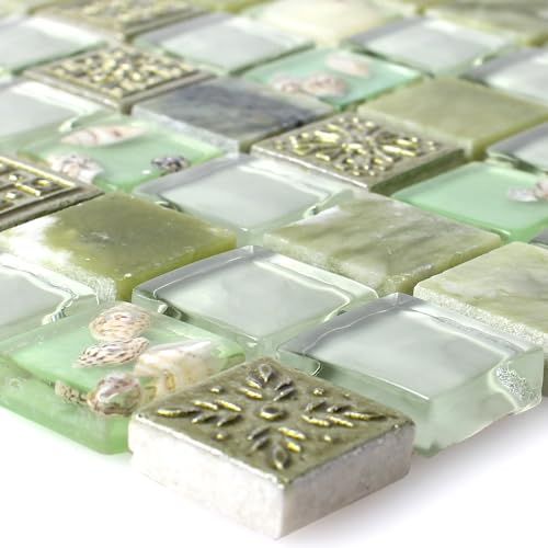 Glasmosaik Natursteinfliesen Tatvan Muschel Grün | Wandfliesen | Mosaik-Fliesen | Glas-Mosaik | Fliesen-Bordüre | Ideal für die Küche und Badezimmer (auch als Muster erhältlich) von Mosafil