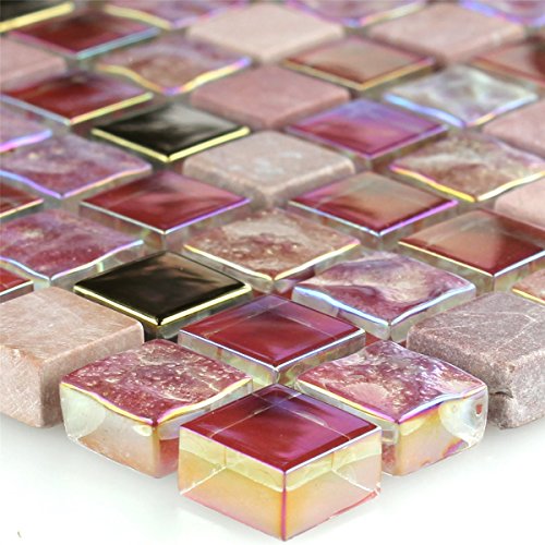 Mosaikfliesen Glas Naturstein Rot Rosa Gold von Mosafil