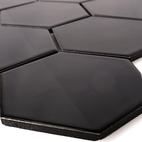 Muster von Keramik Mosaikfliesen Hexagon Salamanca Schwarz Glänzend H95 von Mosafil