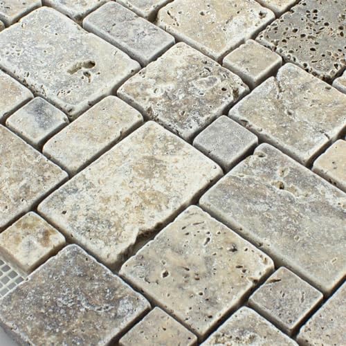 Muster von Naturstein Travertin Mosaikfliesen LaGrange Silber von Mosafil