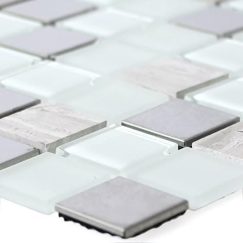 Glas Naturstein Edelstahl Mosaikfliesen Starcrest Weiß Silber Grau Selbstklebend Glas Naturstein Edelstahl Mosaikfliesen Starcrest Weiß Silber Grau Selbstklebend von Mosafil