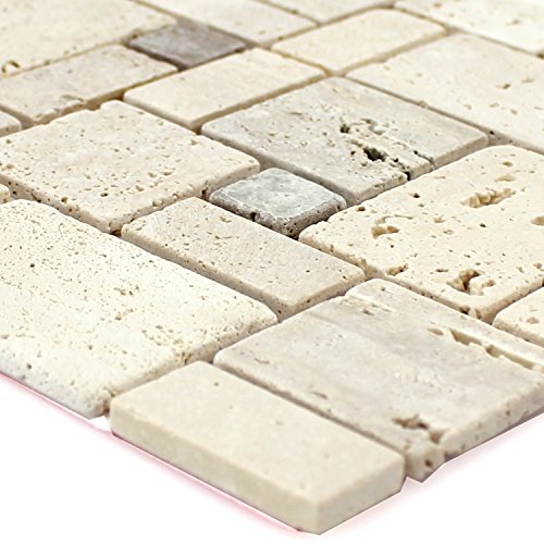 Selbstklebendes Travertin Naturstein Mosaik Fliesen Matte Beige Bad Bordüre Wand von Mosafil