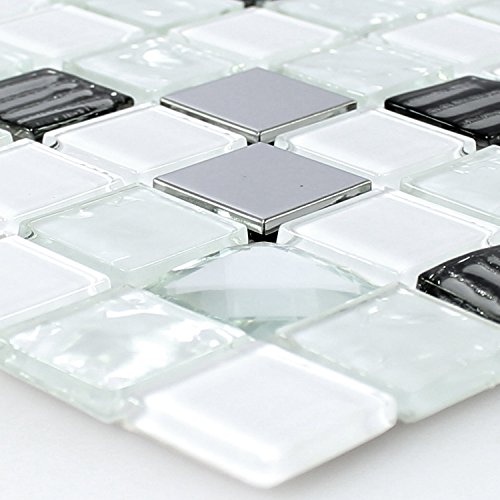 Selbstklebendes Glas Edelstahl Mosaik Fliesen Matte Weiß Silber Bad Küche Dekor Selbstklebendes Glas Edelstahl Mosaik Fliesen Matte Weiß Silber Bad Küche Dekor von Mosafil