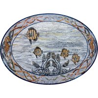 Handgemachte Meeresbewohner Fisch Seepferdchen Oval Marmor Mosaik Kunst von MosaicNaturalLLC