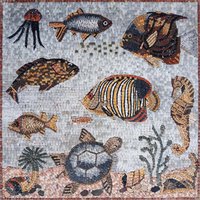 Meeresbewohner Kunst - Meeresbewohner Fisch Seepferdchen Schildkröte Mosaik Wandbild Marmor Wanddeko Meer Wandkunst Wandbehang Wohndekor Geschenk von MosaicNaturalLLC