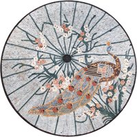 Pfau Wandkunst - Mosaik Medaillon Marmor Runde Fliese Wandkunst Natur Vogel Handgemachte Badezimmer Boden Wanddeko von MosaicNaturalLLC