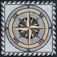 Seerosen-Kompass-Quadrat-Marmormosaik-Kunst-Fliesen-Dekor von MosaicNaturalLLC