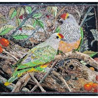 Vogel Wandkunst-Mosaik Wandbild Fliesen-Minimalistisch Zwei Sitzende Vögel Portrait Grüne Blätter Zweige Marmor Fliesenstil Wandkunst von MosaicNaturalLLC