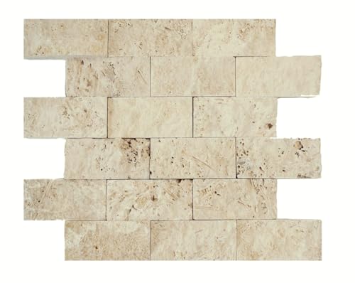 Mosaik Fliese Travertin Naturstein beige Brick Splitface Chiaro Travertin 3D für WAND BAD WC DUSCHE KÜCHE FLIESENSPIEGEL THEKENVERKLEIDUNG BADEWANNENVERKLEIDUNG Mosaikmatte Mosaikplatte von conwire