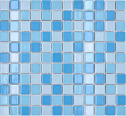 Fliesenspiegel Mosaikfliesen Keramik Mosaik blau glänzend Poolmosaik Badfliesen Schwimmbadmosaik -0406 | 10 Mosaikmatten von Mosaik-Netzwerk