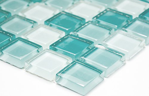 Glasmosaik Quadrat Crystal mix hellgrün/grün Transluzent Transparent 3D Fliesenspiegel, Mosaikstein Format: 25x25x8 mm, Bogengröße: 327x302 mm, 1 Bogen/Matte von Mosaik-Netzwerk
