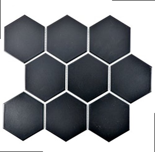 Hexagon uni schwarz matt Keramik Mosaik Fliese 95x110x6,5mm von Mosaik-Netzwerk