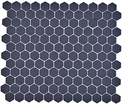 Keramik Mosaik Hexagon Sechseck schwarz R10B rutschsicher Wand Boden Küche Dusche Bad Fliesenspiegel Mosaikfliese Mosaikmatte Mosaikplatte von conwire