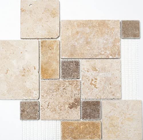 Mosaik Fliese Travertin Naturstein beige braun Mini Pattern Travertin für BODEN WAND BAD WC DUSCHE KÜCHE FLIESENSPIEGEL THEKENVERKLEIDUNG BADEWANNENVERKLEIDUNG Mosaikmatte Mosaikplatte von conwire