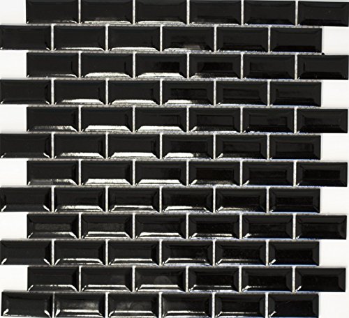 Mosaik Brick Bond Diamond uni schwarz Keramik Mosaik | 10 Mosaikmatten von Mosaik-Netzwerk